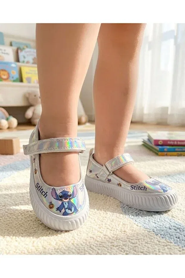 Детские балетки для девочек с принтом Stitch Surpie Shoes, Silver Hologram — фото 2