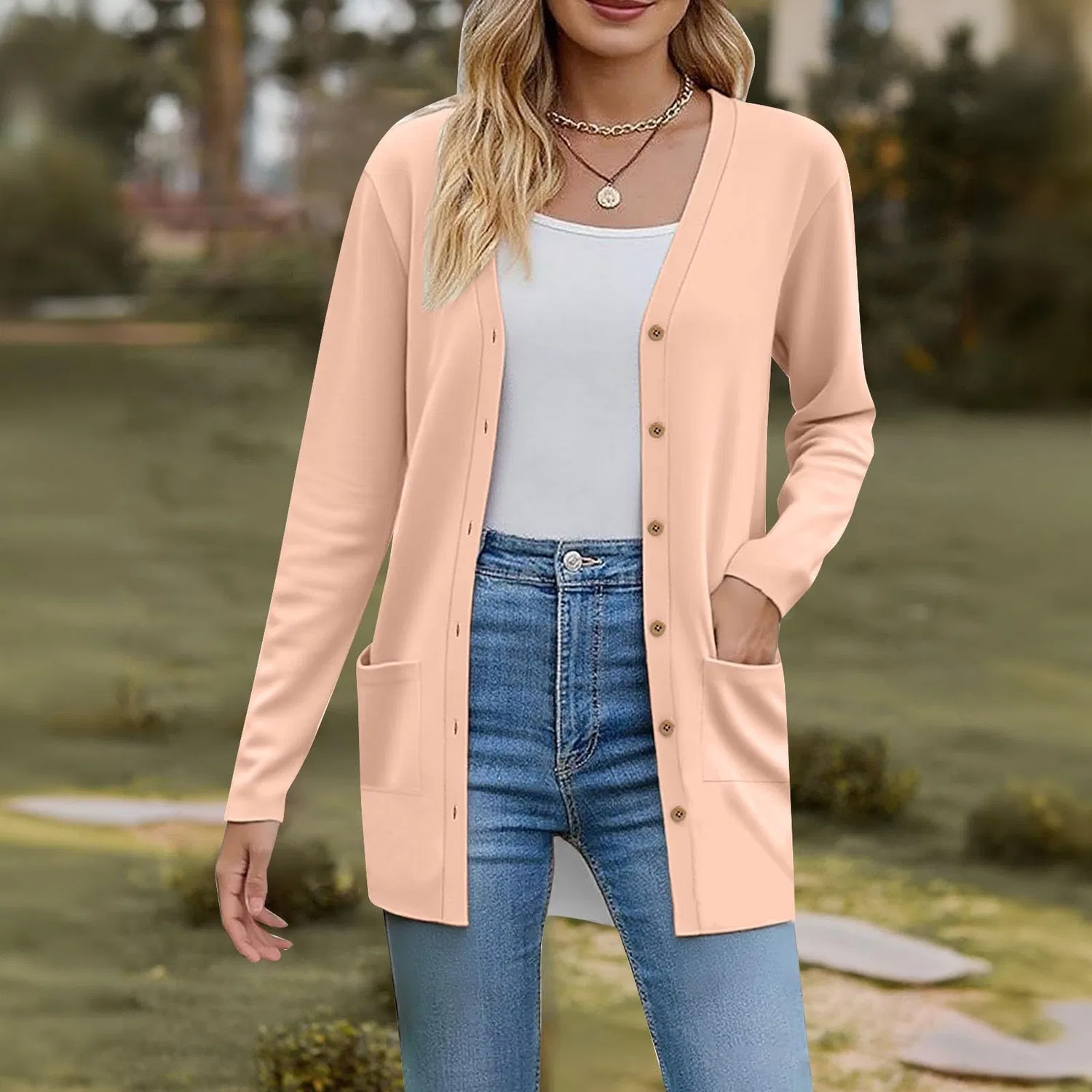 Женский кардиган с длинным рукавом V-образным вырезом, Oro Rosa — фото 2