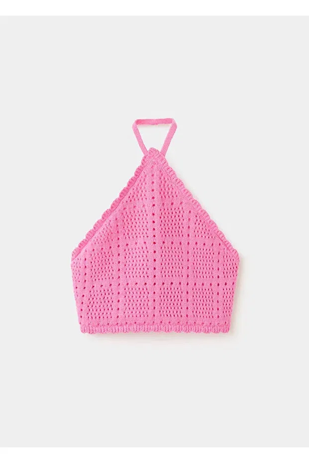 Детский топ для девочек кружевной без рукавов Mango Kids, Fuchsia