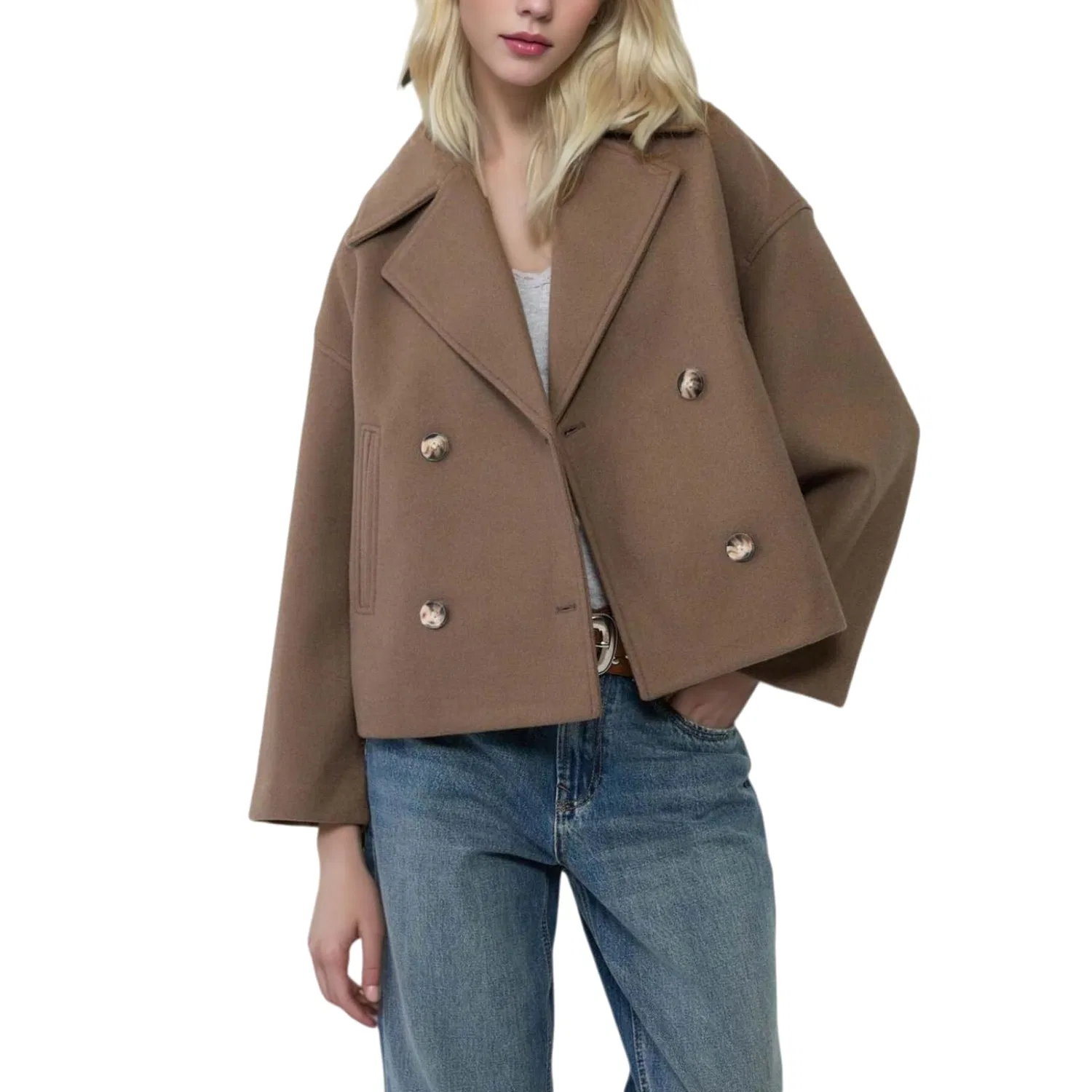 Женское пальто с лацканами Oversized Casual Elegant Blend, Camel