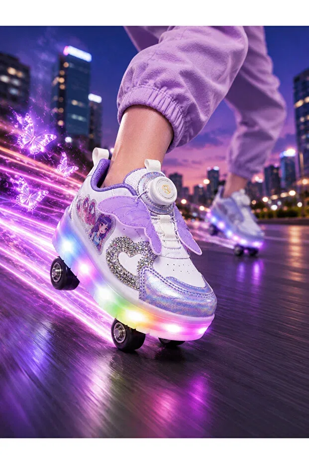 Детские кроссовки для девочек с принтом Roller Skate Shoes Rocky, Butterfly Mor