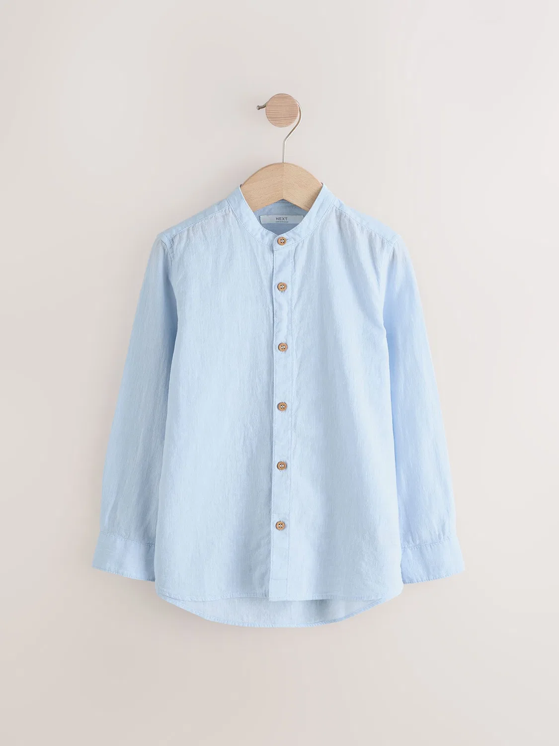 Рубашка с воротником гранд, льняная смесь, Grandad Collar Next, бледно-голубой — фото 2