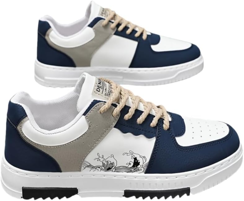 

Мужские модные кроссовки в уличном стиле с волнистым узором, низкие скейтбордические кроссовки с удобной нескользящей шнуровкой для активного отдыха на улице Hhhchpm, синий