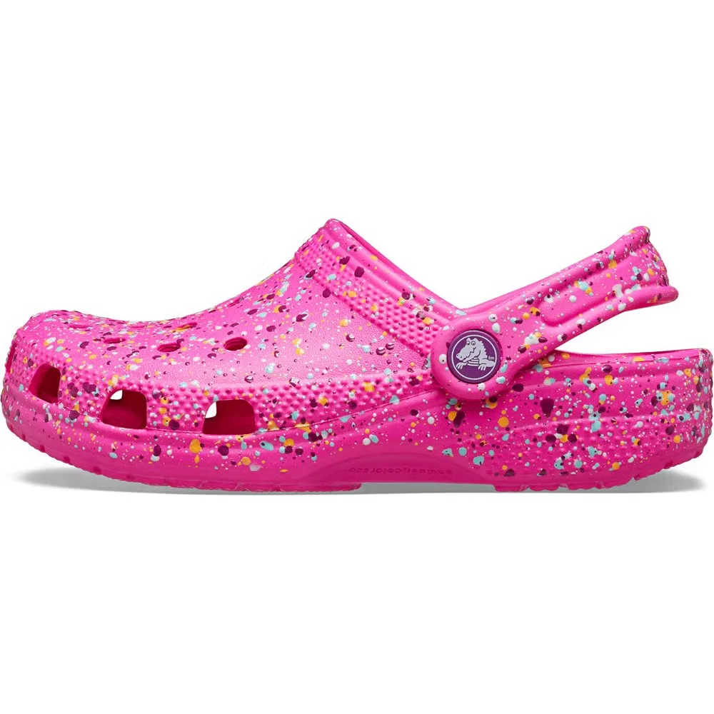 Детские классические сабо с графическим рисунком Crocs, Pink Crush/Multi Splatter — фото 3