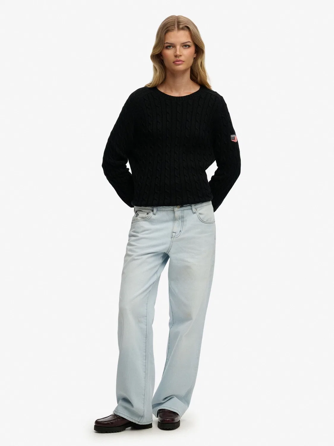 Джемпер свободного кроя Slouchy Cable Knit Superdry, черный — фото 2