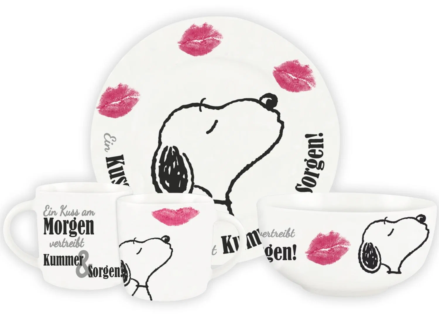 Детский набор посуды Snoopy Ein Kuss am Morgen, 3 предмета, фарфор, United Labels, Белый