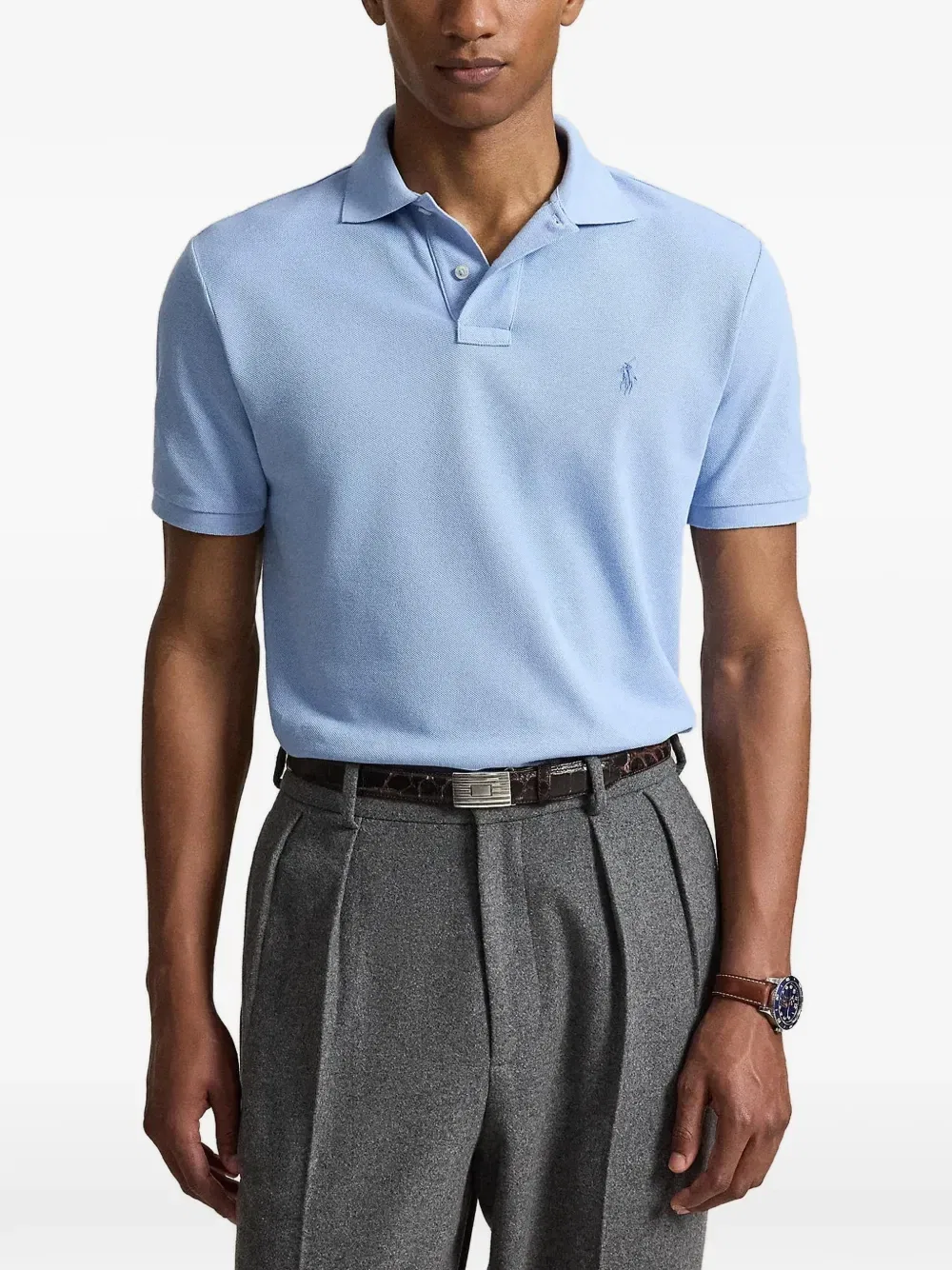 Культовое поло Custom Slim Fit из сетчатой ткани Polo Ralph Lauren, синий — фото 2