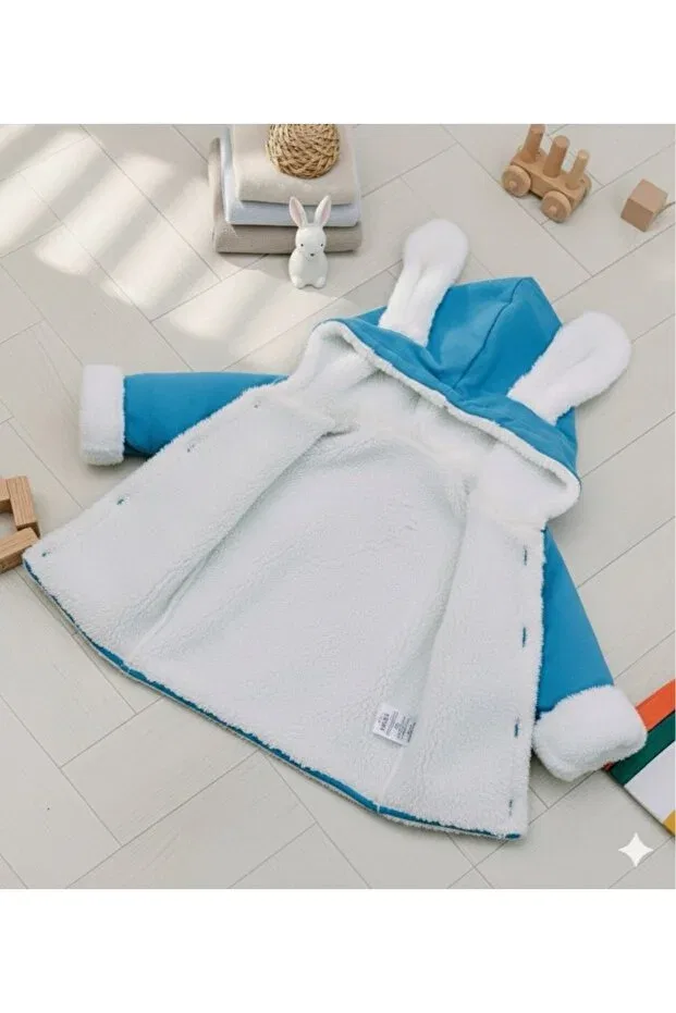 Детское зимнее пальто с капюшоном Rabbit Ear Plush Lined Winter Baby Coat Baby Pattini, Blue — фото 2