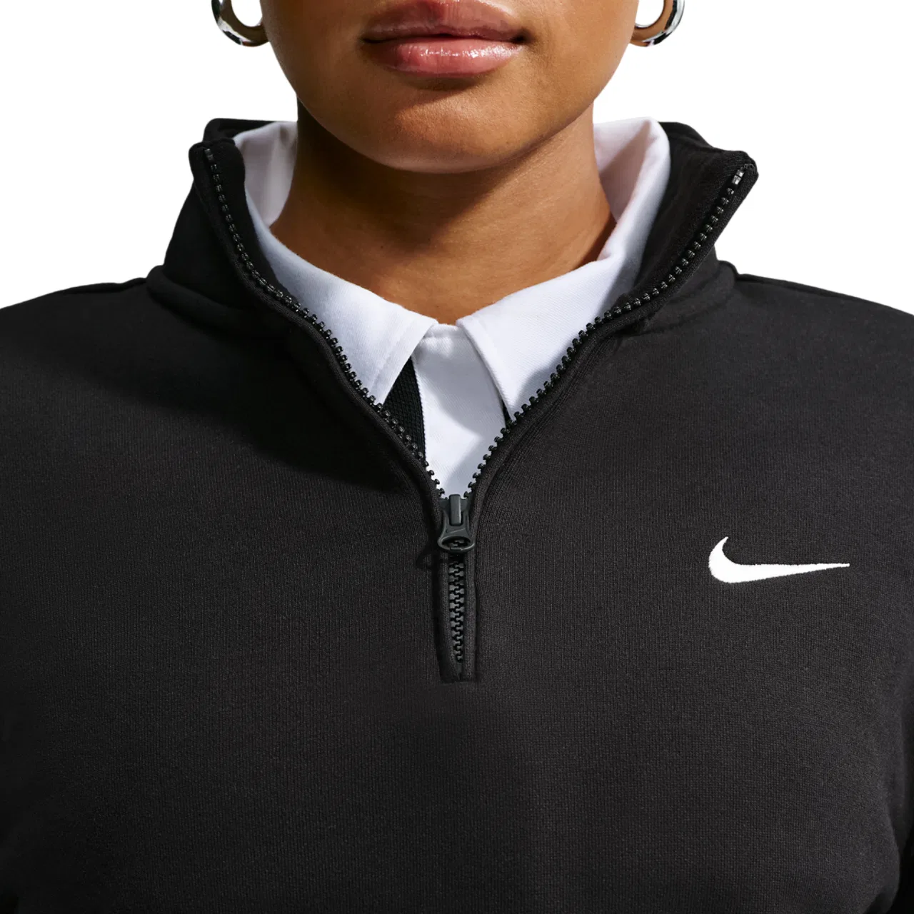 Женская флисовая толстовка на молнию средней плотности Nike Studio Fleece Midweight Quarter Zip, Total Black/Sail — фото 3