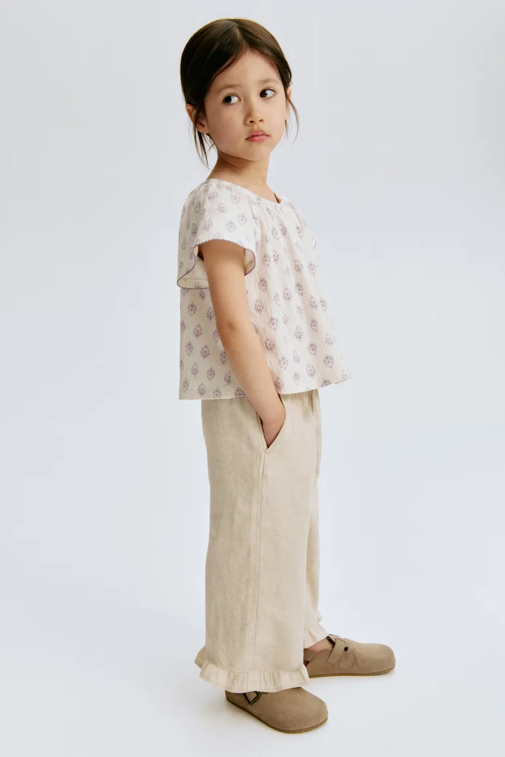 Брюки на шнуровке из смеси льна H&M, Naturbeige — фото 3