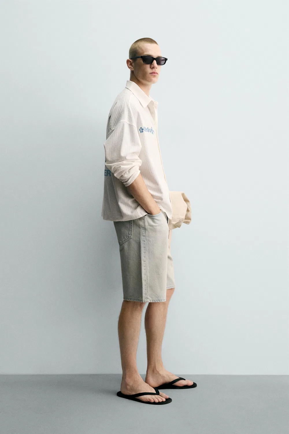 Рубашка свободного кроя с цветочным принтом. ZARA, White — фото 4