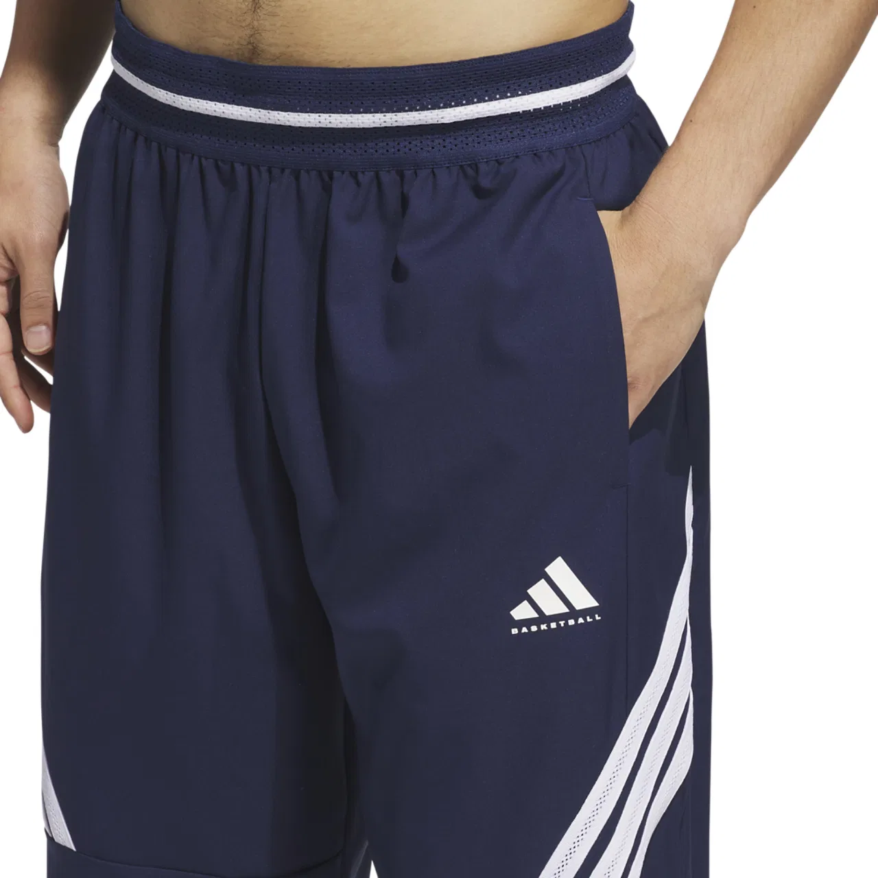 Мужские баскетбольные штаны свободного кроя CrazyLite Woven, adidas, White/Team Navy Blue — фото 3