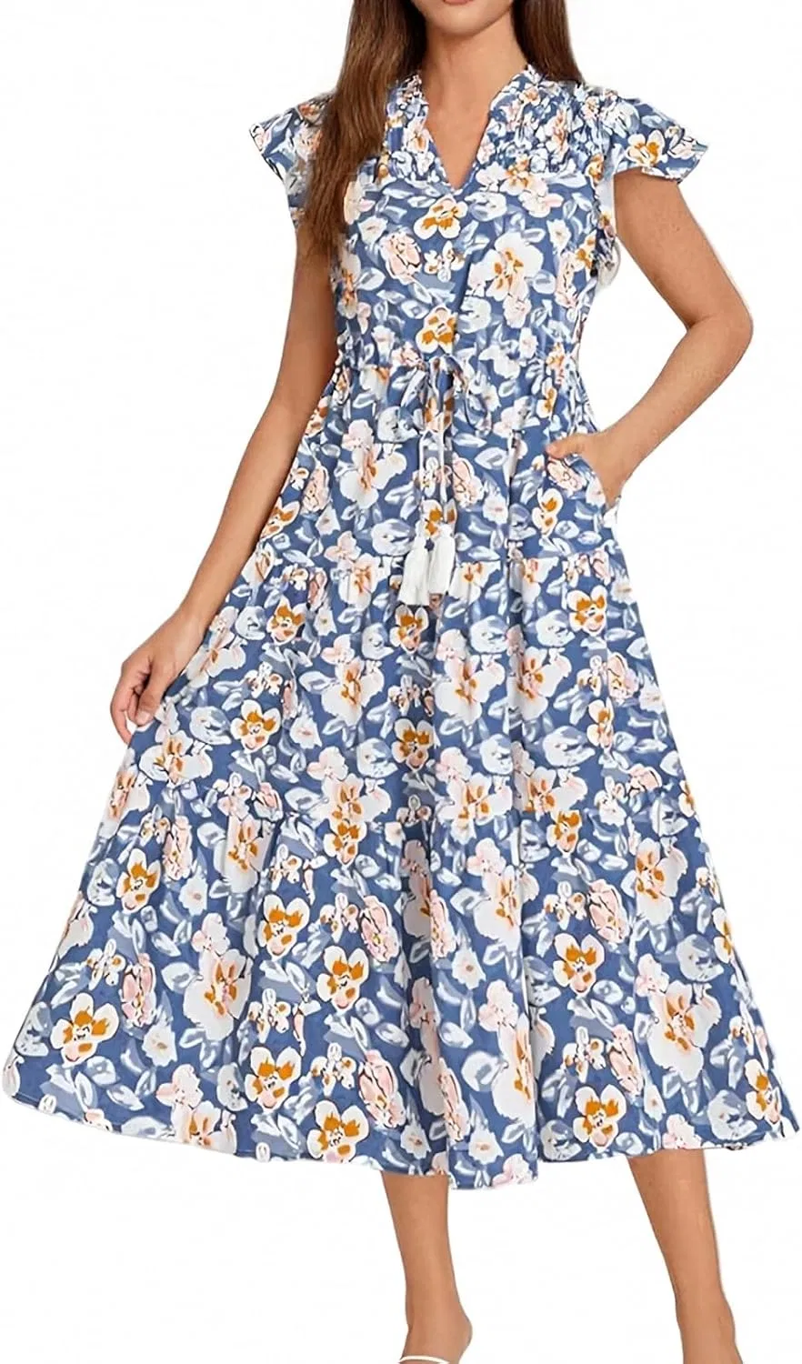 Женское летнее платье миди с воланами Boho, Sky Blue