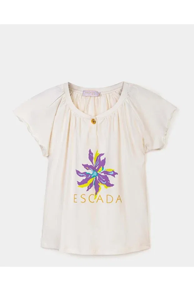 Детская футболка с принтом Single Button Front Printed Short Sleeve Children's T-Shirt Escada, White