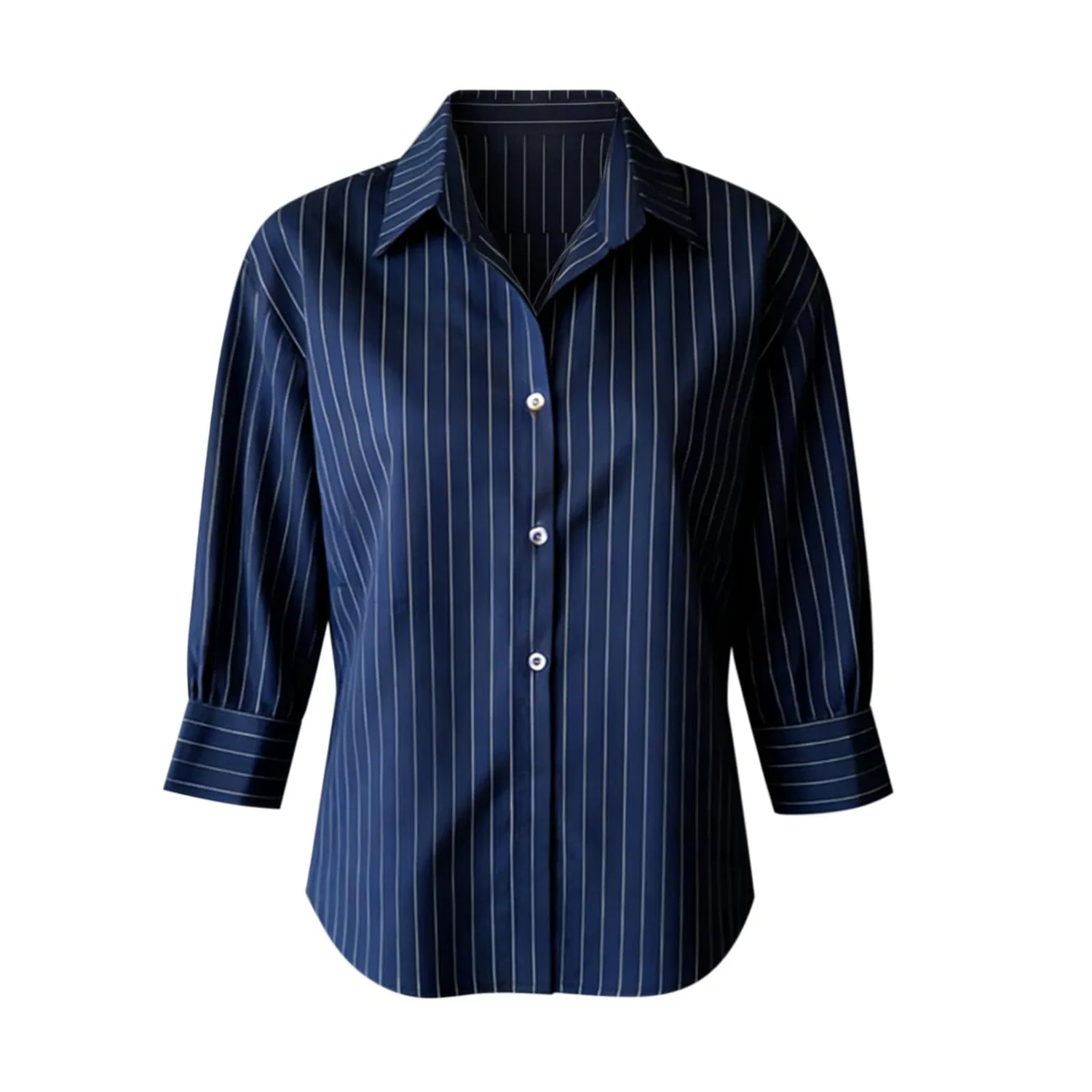 Женская рубашка с длинным рукавом в полоску, Dark Blue — фото 3
