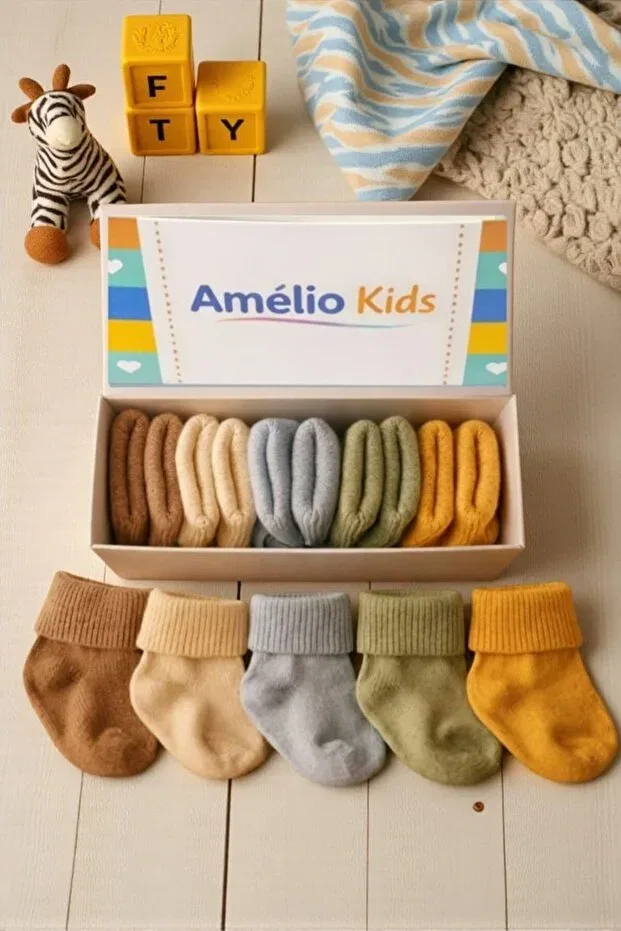 Детские носки хлопковые 5-парный набор Organic Cotton Unisex 5-Piece Boxed Premium Newborn Baby & Children's Socks Amélio Kids, Multicolor