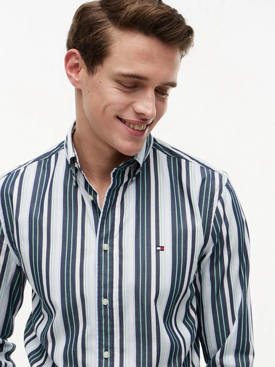 Рубашка TOMMY HILFIGER Regular fit на пуговицах, модель «Regular Fit Multicolour Stripe», изумрудного и мятного цвета — фото 2