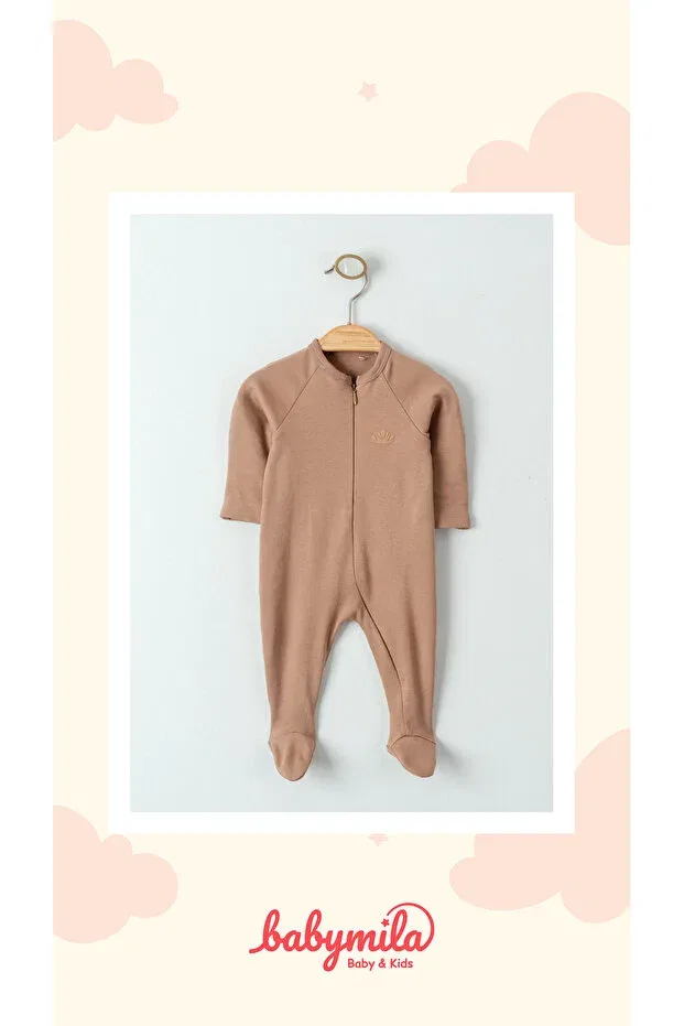 Детский комбинезон на молнии с длинным рукавом хлопковый Newborn baby girl and boy organic zippered jumpsuit set Eslenza, Brown