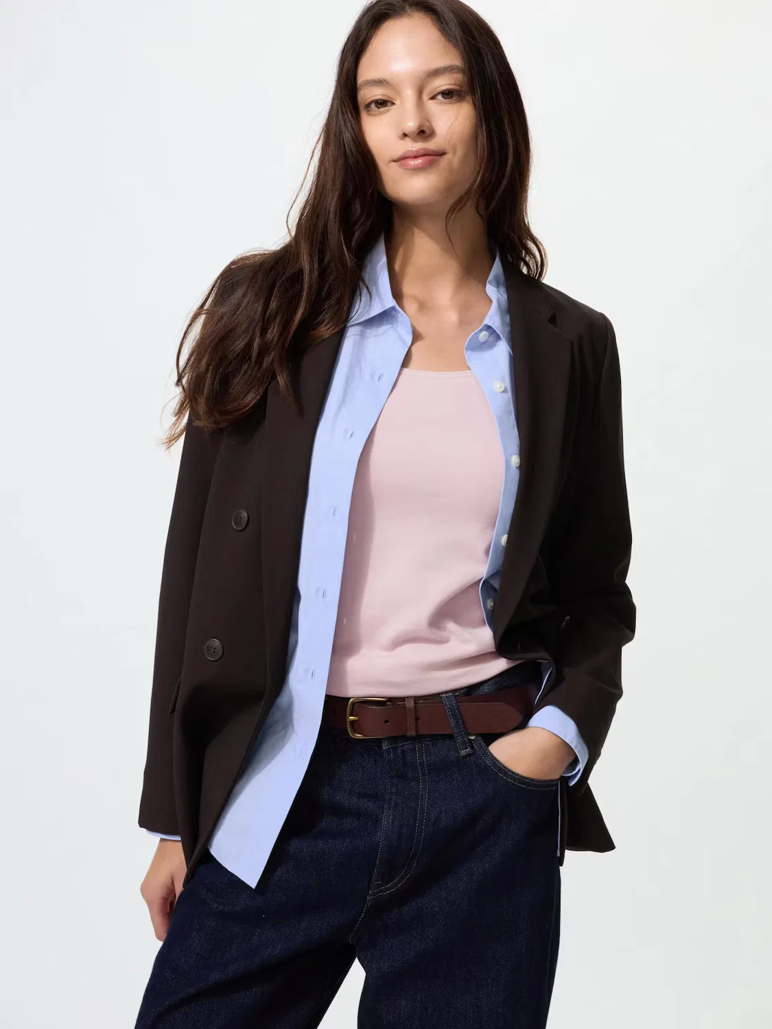 Футболка Uniqlo heattech, хлопковая, U-образный вырез/8 дюймов рукава, розовый