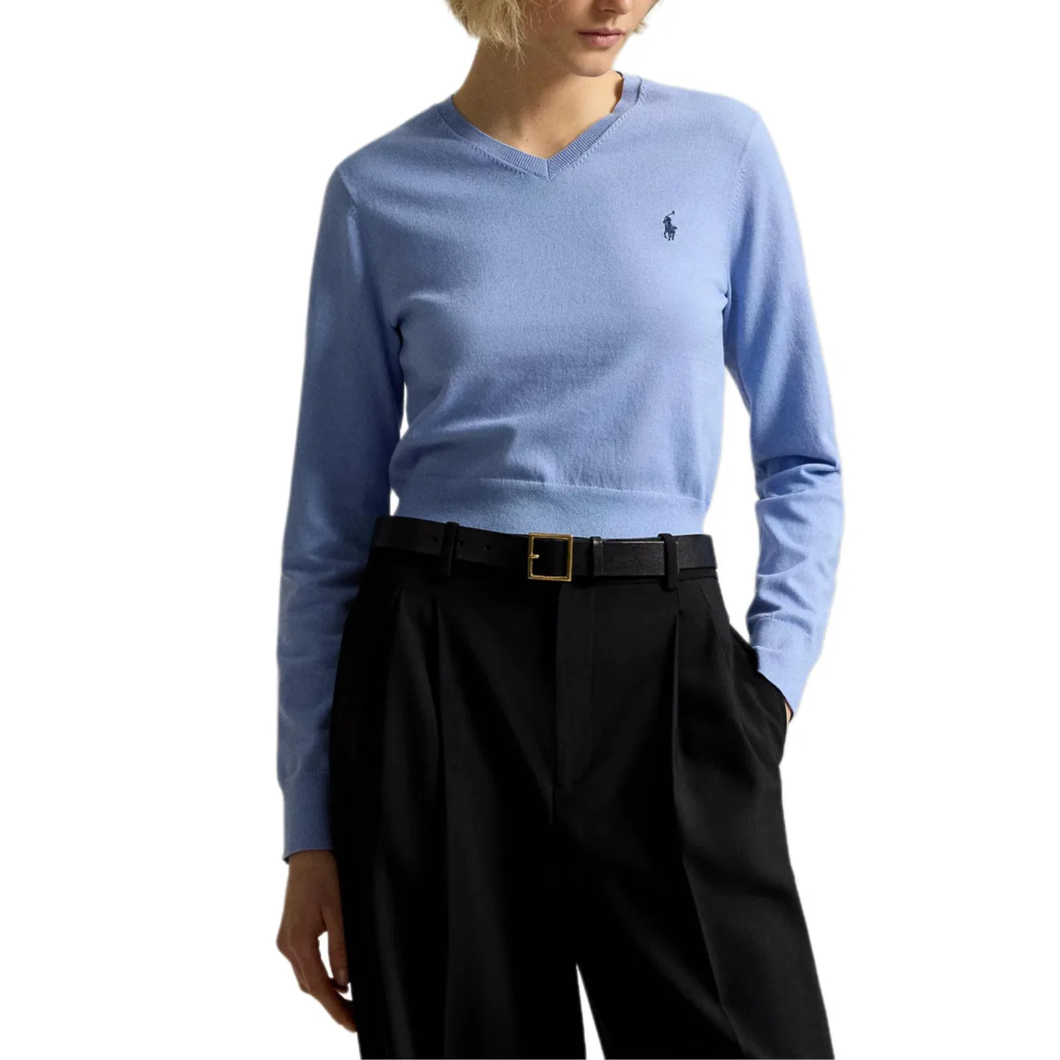 Женский джемпер с V-образным вырезом, синий, Polo Ralph Lauren, Blue — фото 3