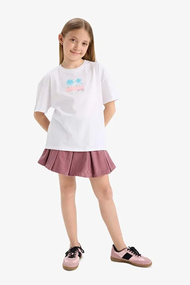 Детская футболка для девочек с принтом Oversize Wide Fit Crew Neck Back Printed Short Sleeve T-Shirt Girl Defacto, White-Wt341 — фото 3