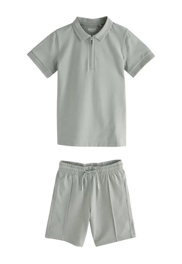 Комплект из поло и брюк из хлопка с эластаном Regular fit - short sleeve set - tracksuit bottoms Next, navy, зеленый/хаки — фото 4