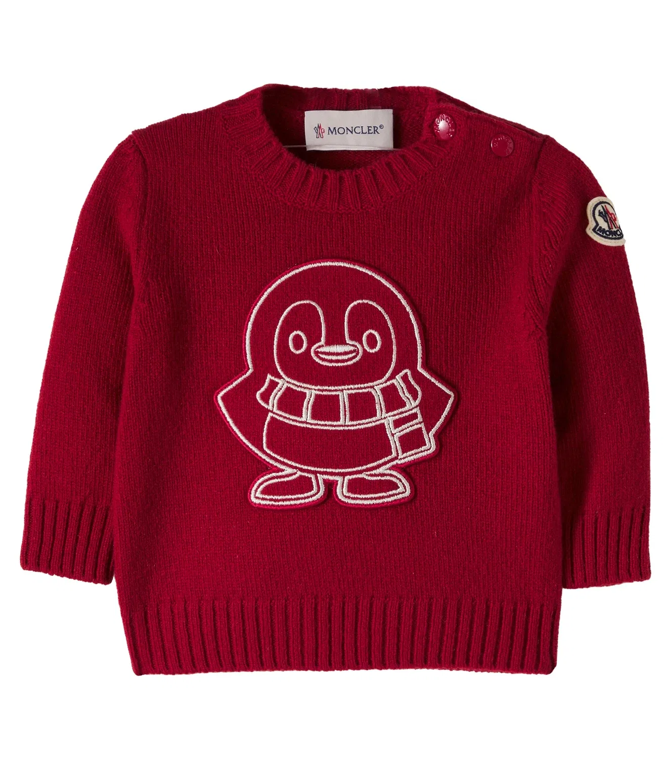 Свитер с вышивкой из шерсти и кашемира Moncler Enfant, красный