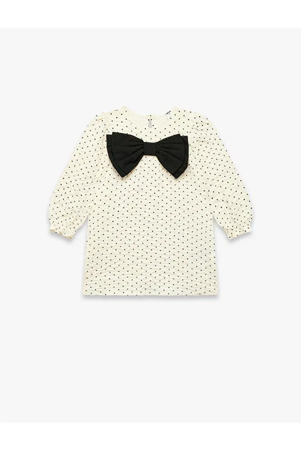Детское для девочек платье с длинным рукавом Koton, Ecru Patterned — фото 2