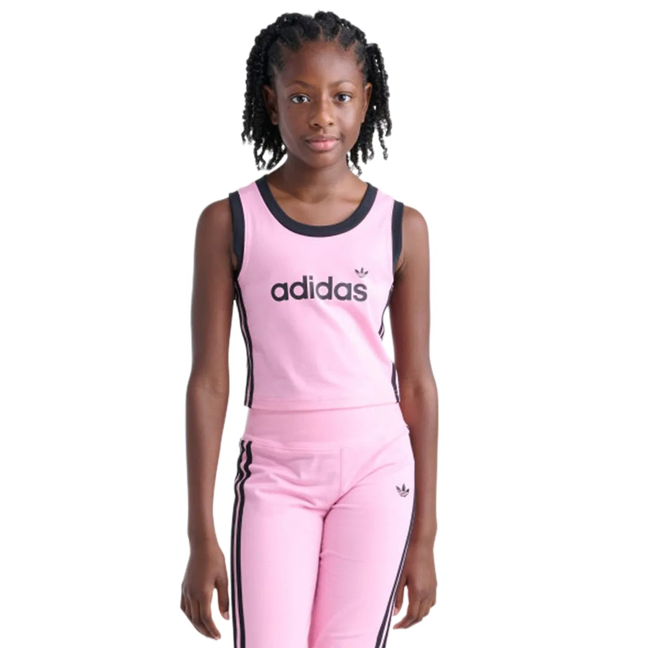 Детская майка для девочек с принтом 3 Stripe Tank adidas, Light Pink Black