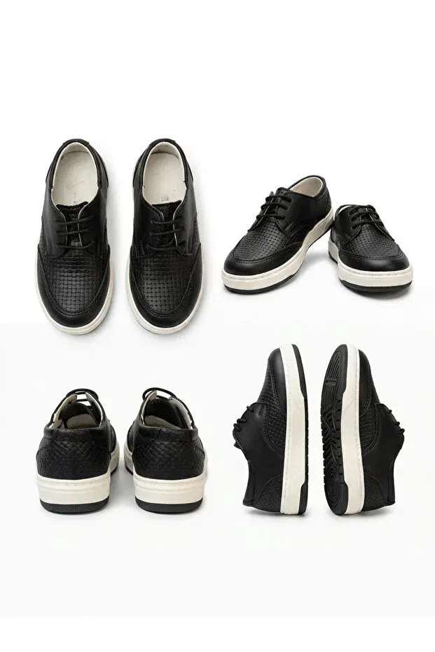 Детские туфли для мальчиков на плоском ходу со шнуровкой Basics Dml Giyim, Black — фото 4