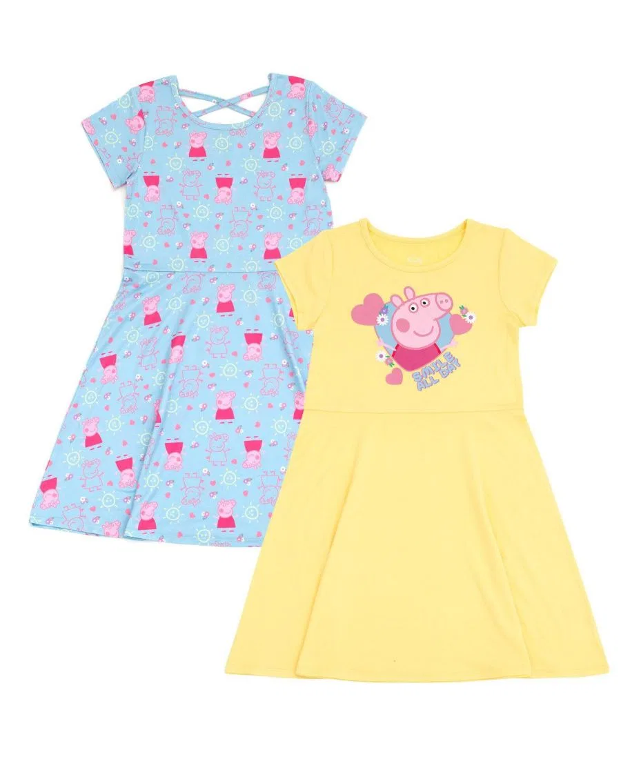 Комплект платьев-трапеций Peppa Pig с принтом, Short Sleeve Peppa Pig, Peppa Blue Yellow