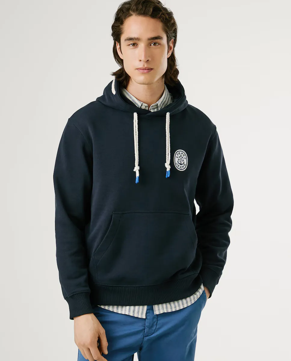 

Мужская толстовка с регулируемым капюшоном и вышитым логотипом Pepe Jeans, темно-синий