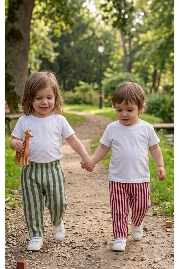 Детские брюки для девочек широкие с полосками Natura Kids By Gly, Red