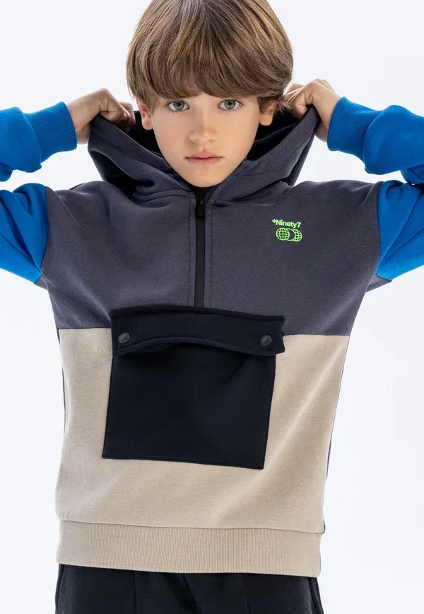 Толстовка спортивная Colour block Minoti, Dark Grey, Beige, Teal, темно-серый/бирюзовый/бежевый — фото 2