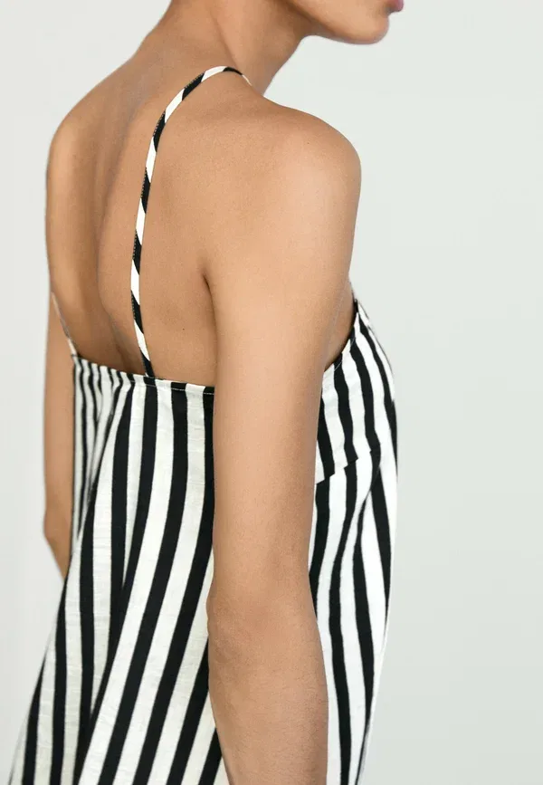 Платье полосатое Striped midi dress with crisscross straps Massimo Dutti, черный — фото 4