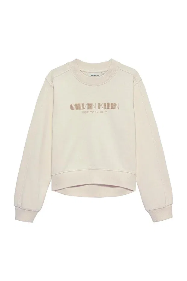 Детские свитшот для девочек с принтом Calvin Klein, Ecru