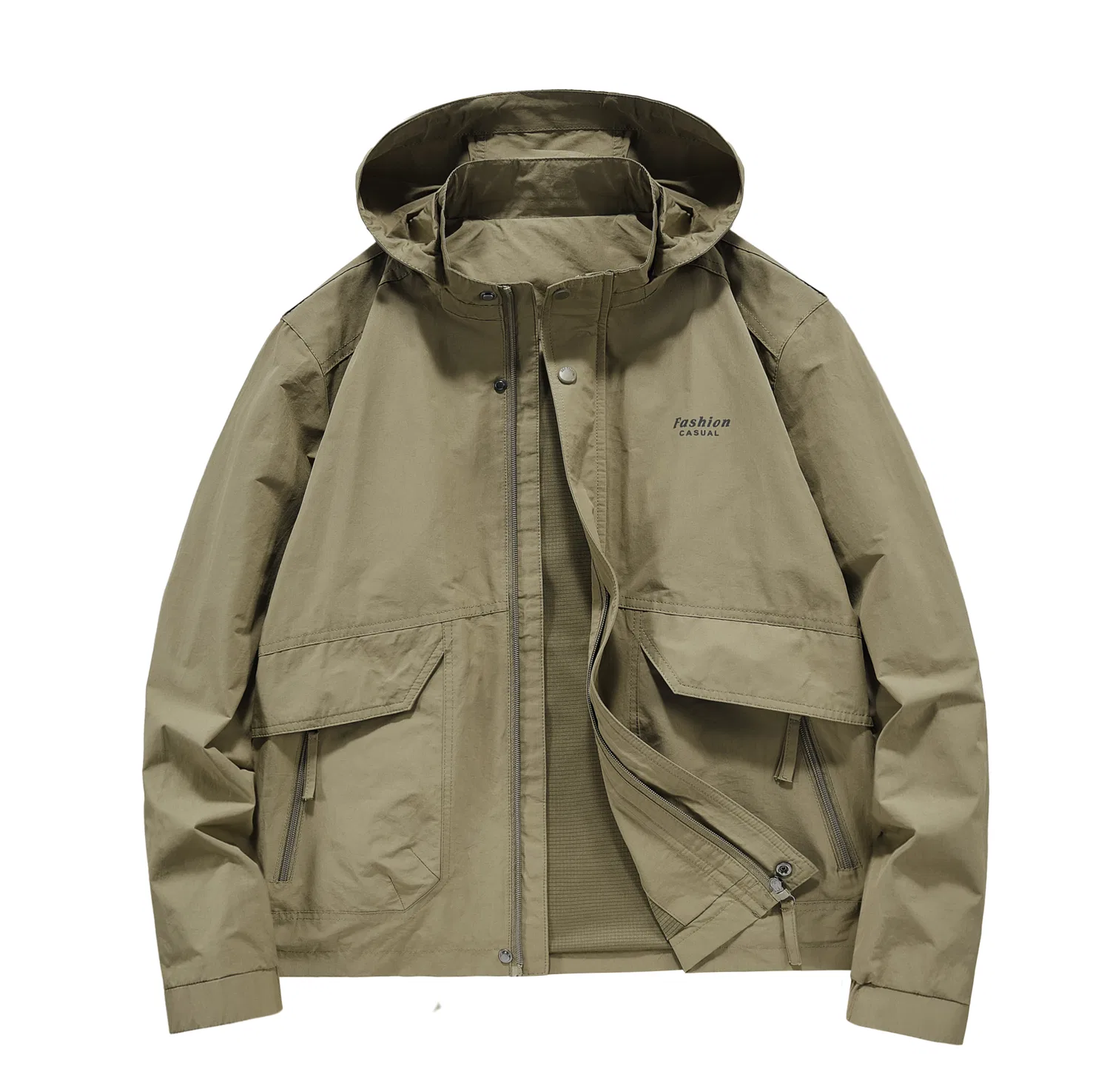 Детская куртка с капюшоном American Retro Simple Long-Sleeved Three-Dimensional Cut Hooded Jacket Red bean, Khaki