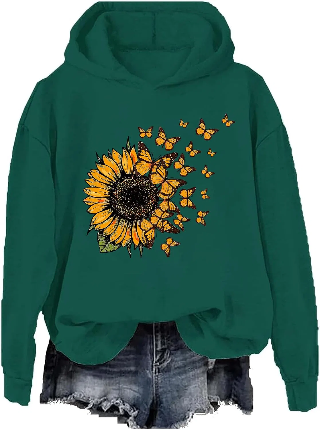 Женское худи с длинным рукавом Butterfly Sunflower Hoodie, зелёный