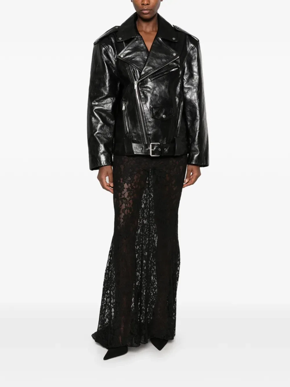 Куртка-косуха из зернистой кожи SAINT LAURENT, черный — фото 2