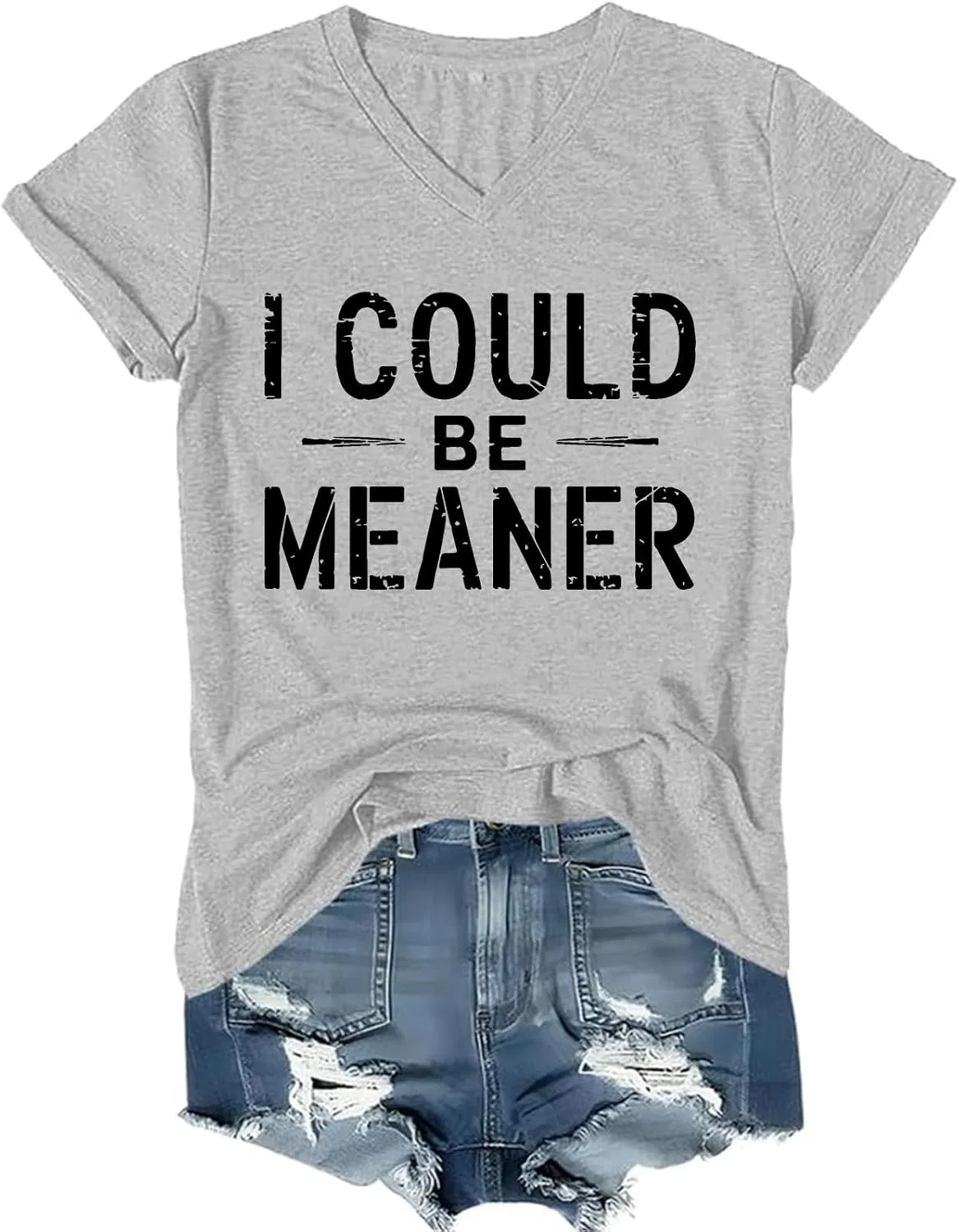 Женская футболка с V-образным вырезом I Could Be Meaner, Army Green