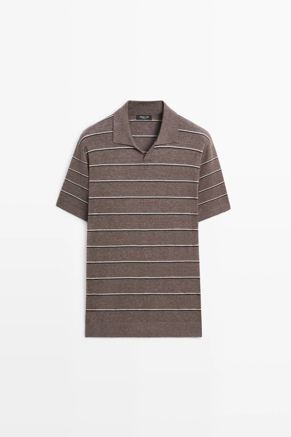 Поло Massimo Dutti Striped Knit V-neck Shirt, коричневый — фото 2