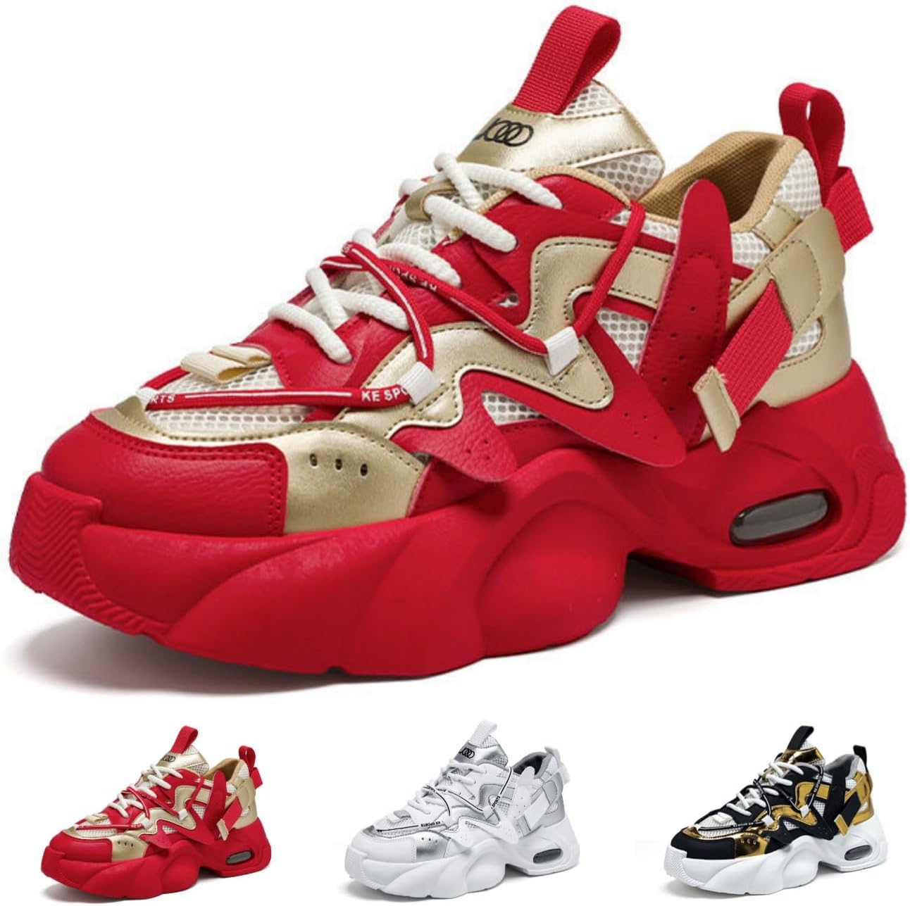 

Мужские и женские кроссовки Y2K в уличном стиле, массивные, повседневные, спортивные, дышащие и удобные для ходьбы Macefil, красный