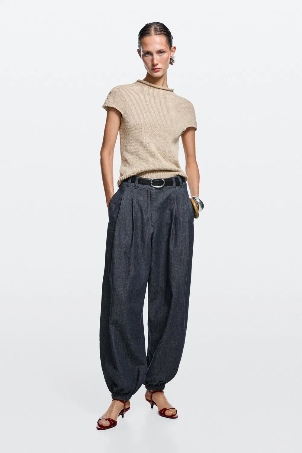 Джинсы Massimo Dutti Balloon Fit Denim, темно-синий — фото 3