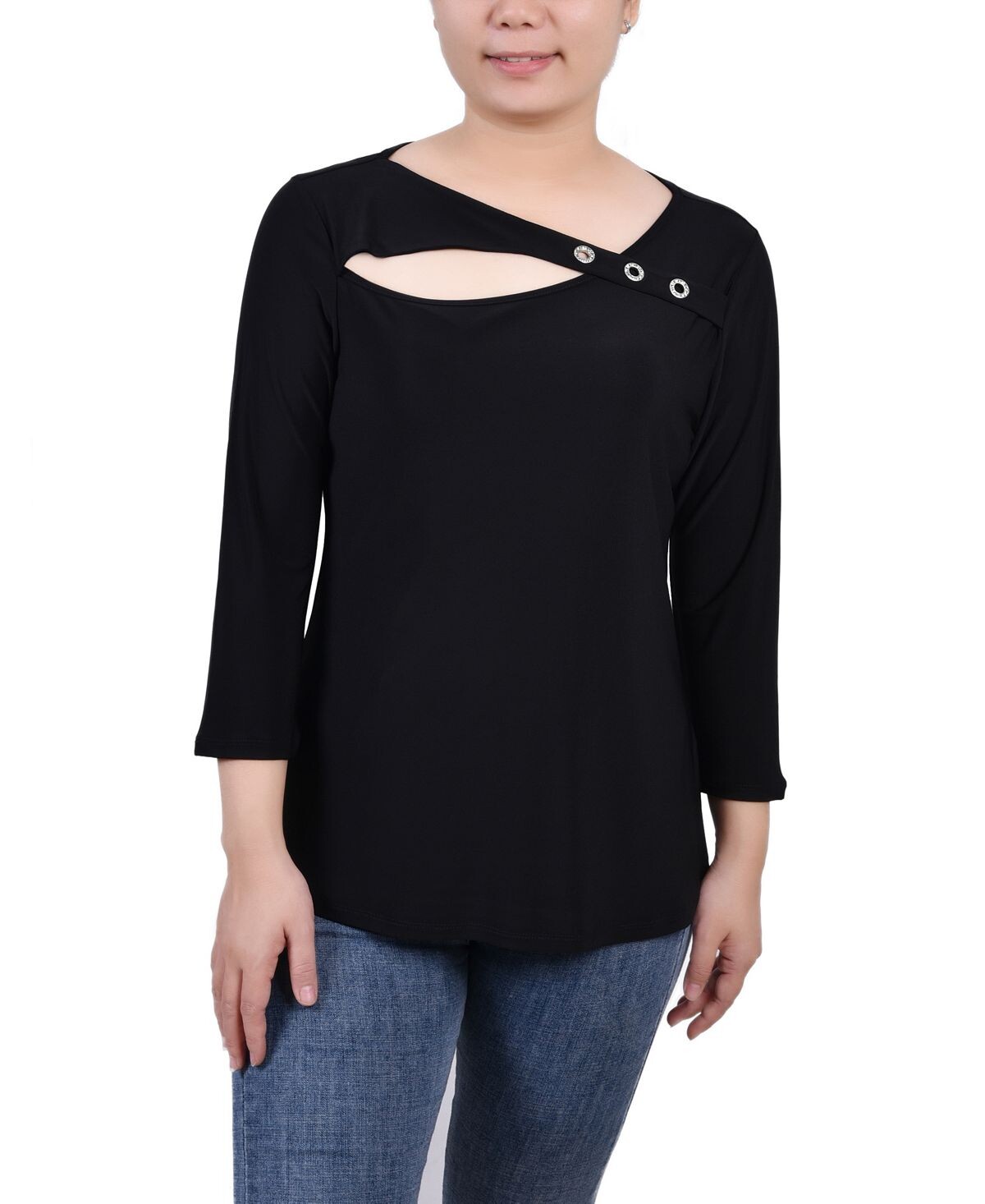 

Топ petite с вырезом на рукаве 3/4 NY Collection, черный
