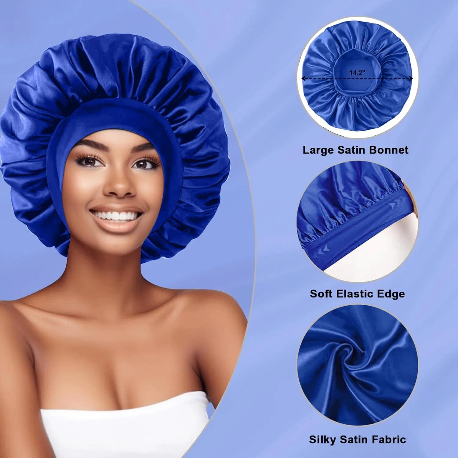 Шапочка для душа, FIRSTPELLA, Satin Silk Hair Cap, Large, Blue — фото 4