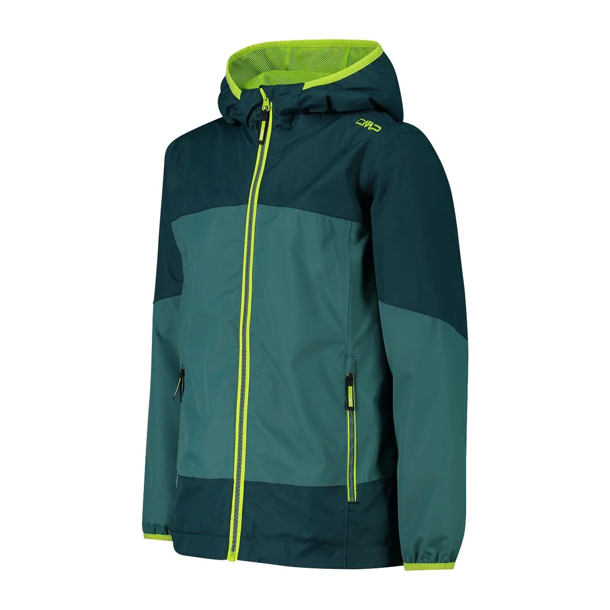Детская ветрозащитная куртка Kid Jacket Fix Hood Cmp, Grun Gelb Turkisblau — фото 3