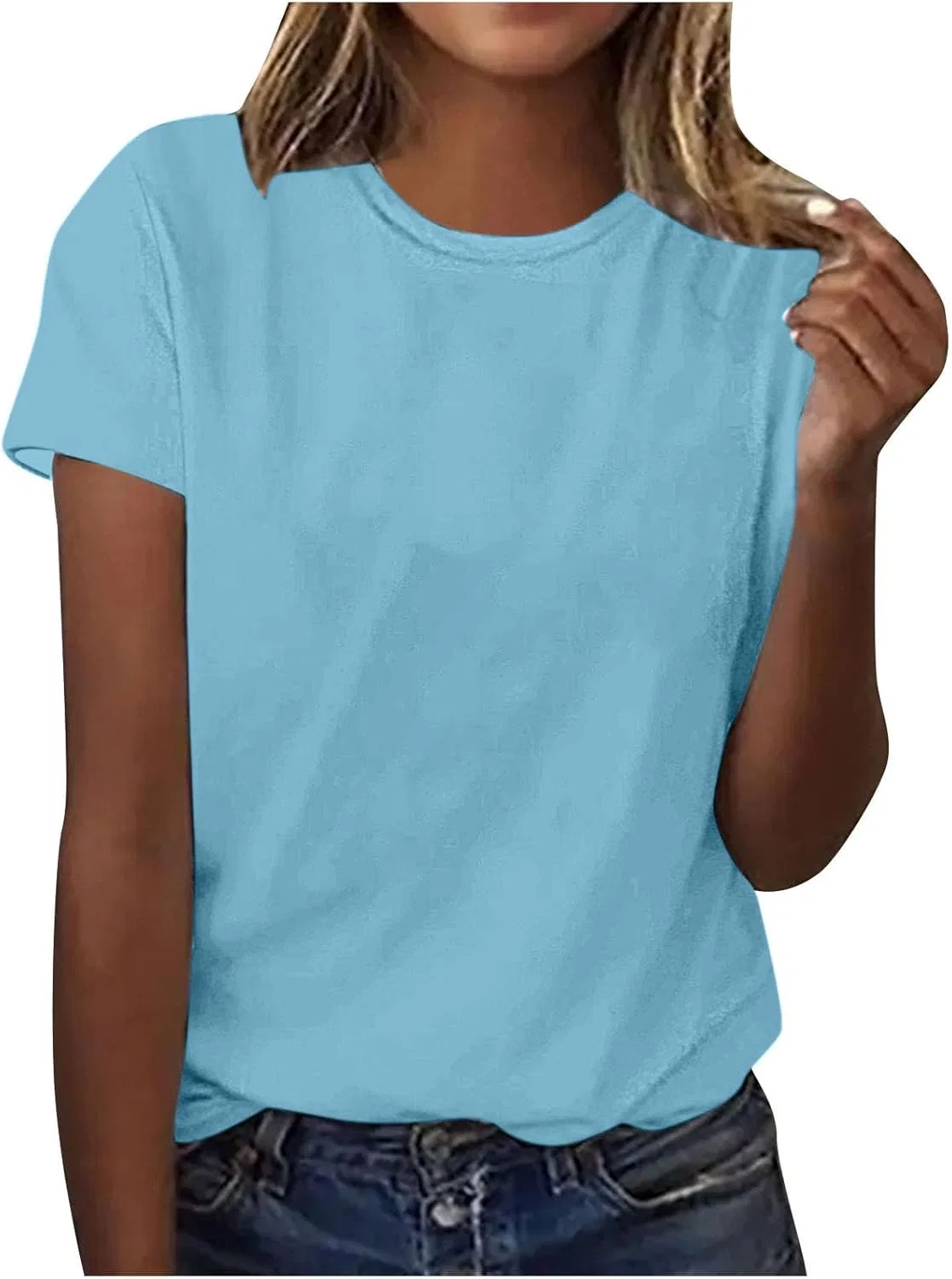 Женская футболка с круглым вырезом свободного кроя, Light Blue — фото 3