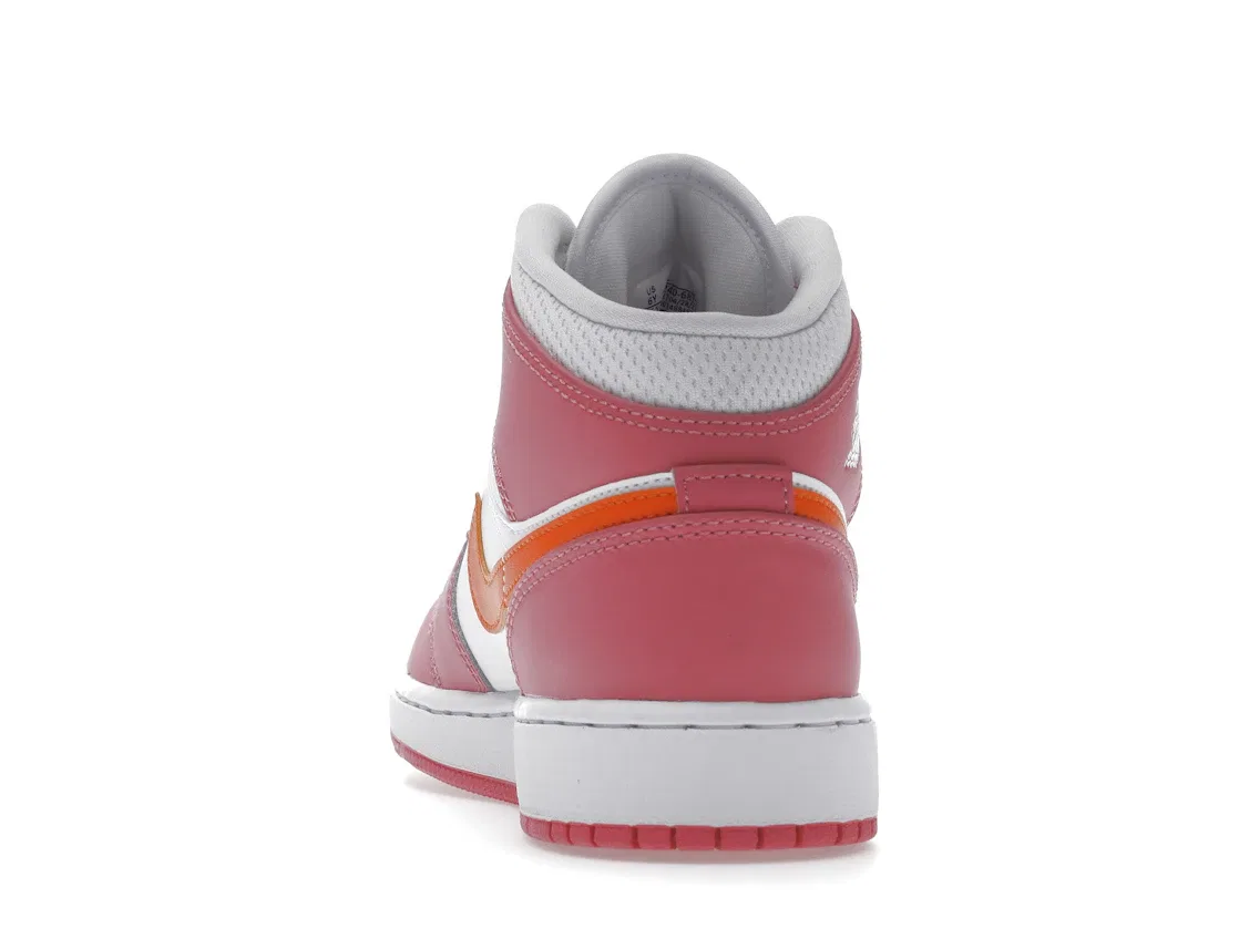 Детские кроссовки с перфорацией Jordan 1 Mid Jordan, Pinksicle Safety Orange White — фото 4