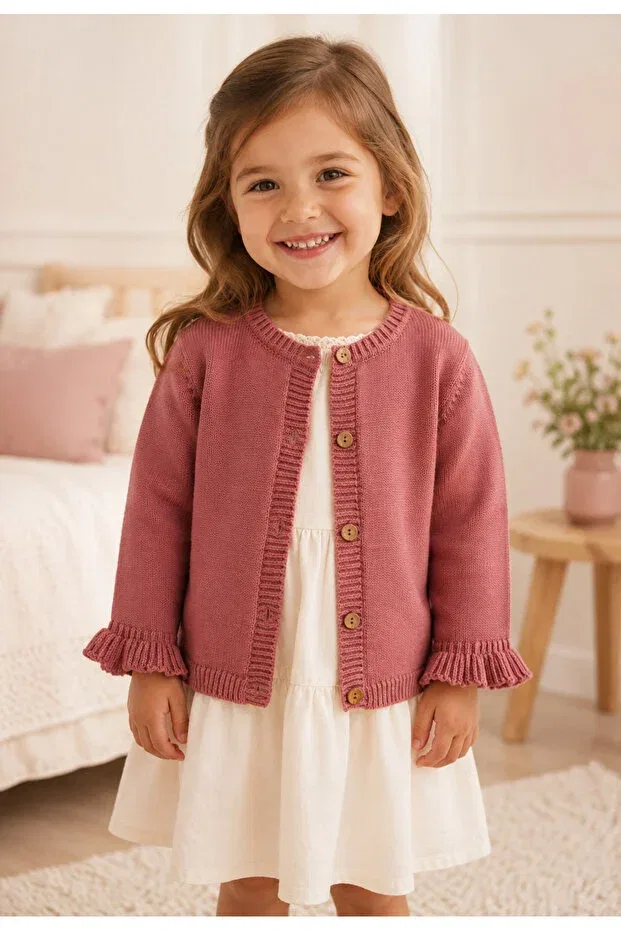 Детский кардиган для девочек органический хлопковый L L Louiou Baby Gifts, Rose Dry — фото 2