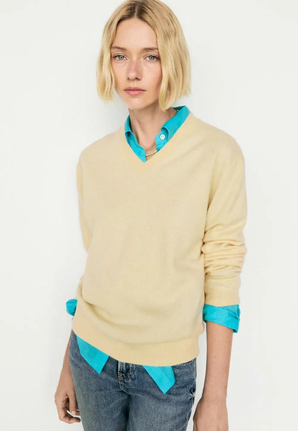 Вязаный свитер из 100% кашемира Massimo Dutti, Light Yellow